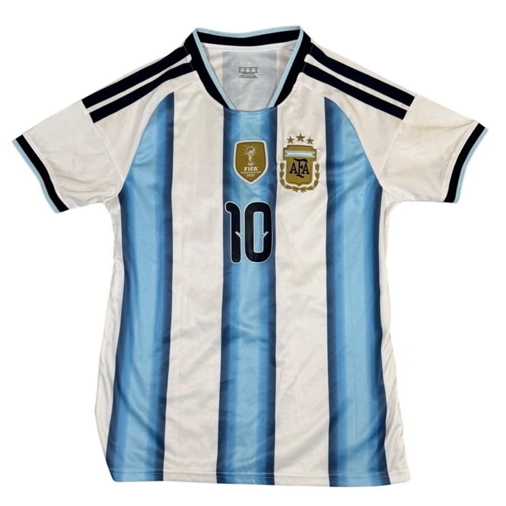 Argentina Messi 10 Soccer Jersey 2022 World Cup Champions Patch Blue White Small